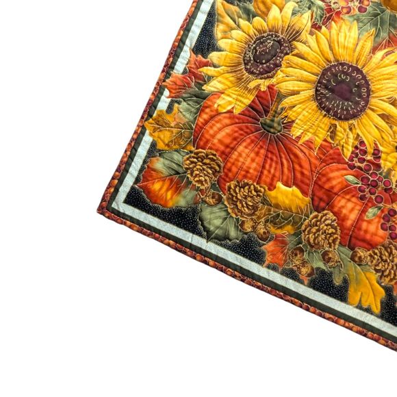 Handmade 2012 Autumn Wall Hanging: Quilted Sunflower & Pumpkin Fiber Art - Picture 5 of 7